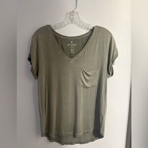 American Eagle Outfitters Soft & Sexy Olive V-Neck Tee